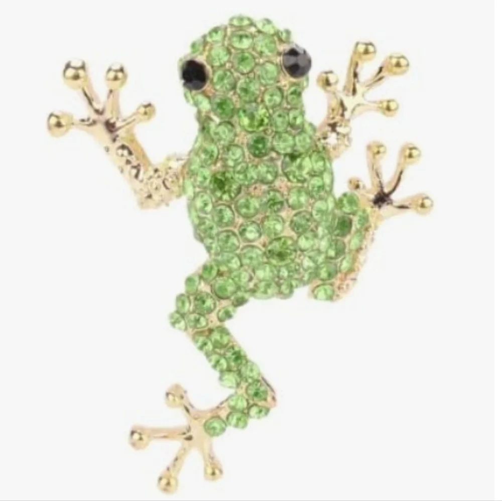 Green Crystal Frog Brooch